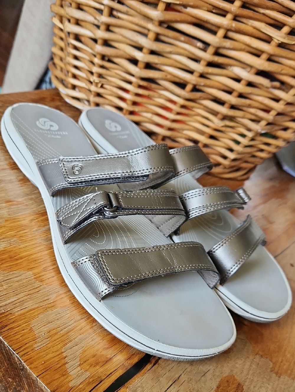 Clarks sz 12 Brinkley Coast Cushion Soft Cloudsteppers Slide‎ Sandals Pewter